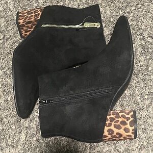Bandolino Black Boots Suede Louna 2 Leopard Heeled Ankle Shoes 9 1/2